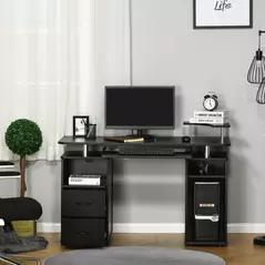 HOMCOM Computer Desk Office PC Table Workstation with Keyboard Tray, CPU Shelf, Drawers, Sliding Scanner Shelf, Black - 7