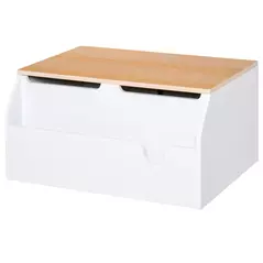 HOMCOM Wooden Kids Toy Box Children Storage Chest Organiser Book Slot Safety Hinge Playroom Furniture White - 1