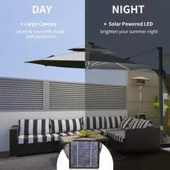 Outsunny 3m Cantilever Parasol w/ Solar Lights Power Bank Base 360° Spin Dark Grey - 4