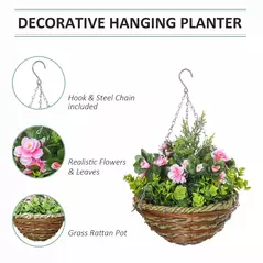 Outsunny Set of Two Hanging Lisianthus Flower Pots - Pink/Green - 4