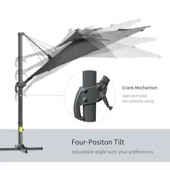 Outsunny 3m Cantilever Parasol w/ Solar Lights Power Bank Base 360° Spin Dark Grey - 5