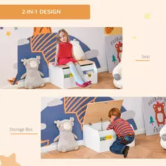 HOMCOM Wooden Kids Toy Box Children Storage Chest Organiser Book Slot Safety Hinge Playroom Furniture White - 6