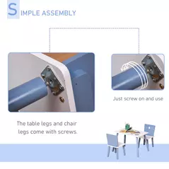 HOMCOM 3 Pcs Kids Table & Chairs Set w/ Wood Legs Safe Corners Cute Stars Seating Mini Furniture Home Playroom Bedroom Dining Room Blue - 5