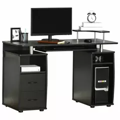 HOMCOM Computer Desk Office PC Table Workstation with Keyboard Tray, CPU Shelf, Drawers, Sliding Scanner Shelf, Black - 1