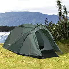 Outsunny Dome Tent for 3-4 Person Family Tent with Large Windows Waterproof Green - 2