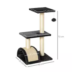PawHut 72cm Cat Tree with Scratching Post, Pad for Indoor Cats - Black - 3