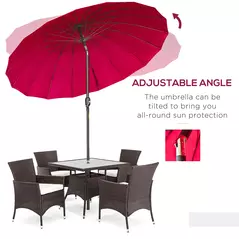Outsunny 2.5m Shanghai Garden Parasol Umbrella with Crank & Tilt, Adjustable Outdoor Sun Shade, Red - 5