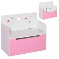 HOMCOM Kids Wooden Toy Box Children Storage Chest Bench Organiser Safety Hinge Bedroom Playroom Furniture Pink - 7