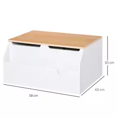 HOMCOM Wooden Kids Toy Box Children Storage Chest Organiser Book Slot Safety Hinge Playroom Furniture White - 3