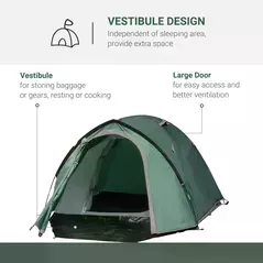 Outsunny Dome Tent for 3-4 Person Family Tent with Large Windows Waterproof Green - 4