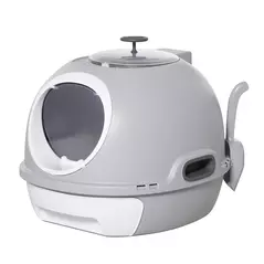 PawHut Cat Litter Box Toilet with Litter Scoop Enclosed Drawer, Front Entry Top Exit, Easy To Clean Grey - 1