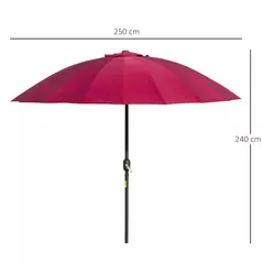 Outsunny 2.5m Shanghai Garden Parasol Umbrella with Crank & Tilt, Adjustable Outdoor Sun Shade, Red - 3