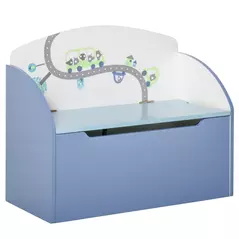 HOMCOM Kids Wooden Toy Box Children Storage Chest Bench Organiser Safety Hinge Bedroom Playroom Furniture Blue - 1