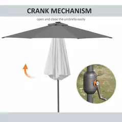 Outsunny 2.7m Patio Garden Umbrella Outdoor Parasol with Tilt Crank and 24 LEDs Lights (Grey) - 7