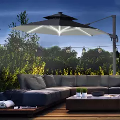 Outsunny 3m Cantilever Parasol w/ Solar Lights Power Bank Base 360° Spin Dark Grey - 2