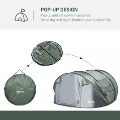 Outsunny 4 Person Pop-up Camping Tent Family Tent with Ground Sheet, 4 Windows and Portable Carry Bag for Beach Outdoor Trip, Dark Green - 4