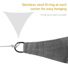 Outsunny 5x5m Triangle Sun Shade Sail Outdoor UV Protection HDPE Canopy w/ Steel Rings Ropes UV Block Outdoor Patio Shelter Grey - 9