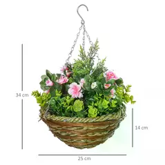 Outsunny Set of Two Hanging Lisianthus Flower Pots - Pink/Green - 3