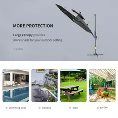 Outsunny 3m Cantilever Parasol w/ Solar Lights Power Bank Base 360° Spin Dark Grey - 8