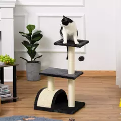 PawHut 72cm Cat Tree with Scratching Post, Pad for Indoor Cats - Black - 2