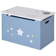 HOMCOM Kids Wooden Toy Box Children Storage Chest Organiser Side Handle Safety Hinge Play Room Furniture Blue - 1