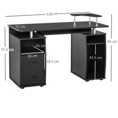 HOMCOM Computer Desk Office PC Table Workstation with Keyboard Tray, CPU Shelf, Drawers, Sliding Scanner Shelf, Black - 3