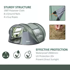 Outsunny 4 Person Pop-up Camping Tent Family Tent with Ground Sheet, 4 Windows and Portable Carry Bag for Beach Outdoor Trip, Dark Green - 8