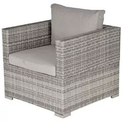 Outsunny Single Seater Rattan Chair Sofa with Padded Cushions, All-Weather PE Wicker Weave Garden Armchair with Armrests, Grey - 1