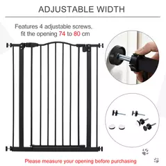 PawHut Pressure Fit Dog Stair Gate No Drilling Safety Gate Auto Close for Doorways, Hallways, 74-80cm Adjustable, 94cm Tall, Black - 7