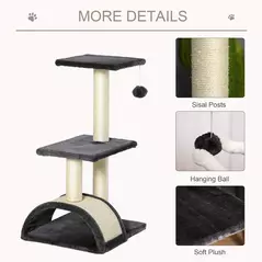 PawHut 72cm Cat Tree with Scratching Post, Pad for Indoor Cats - Black - 5