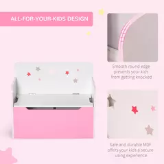 HOMCOM Kids Wooden Toy Box Children Storage Chest Bench Organiser Safety Hinge Bedroom Playroom Furniture Pink - 4