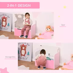 HOMCOM Kids Wooden Toy Box Children Storage Chest Bench Organiser Safety Hinge Bedroom Playroom Furniture Pink - 6