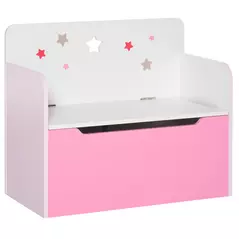 HOMCOM Kids Wooden Toy Box Children Storage Chest Bench Organiser Safety Hinge Bedroom Playroom Furniture Pink - 1
