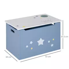 HOMCOM Kids Wooden Toy Box Children Storage Chest Organiser Side Handle Safety Hinge Play Room Furniture Blue - 3