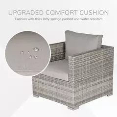 Outsunny Single Seater Rattan Chair Sofa with Padded Cushions, All-Weather PE Wicker Weave Garden Armchair with Armrests, Grey - 6