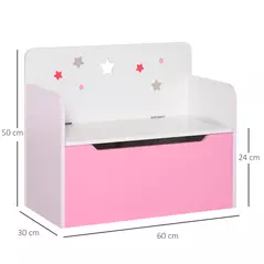 HOMCOM Kids Wooden Toy Box Children Storage Chest Bench Organiser Safety Hinge Bedroom Playroom Furniture Pink - 3