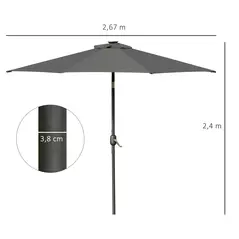 Outsunny 2.7m Patio Garden Umbrella Outdoor Parasol with Tilt Crank and 24 LEDs Lights (Grey) - 3