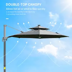 Outsunny 3m Cantilever Parasol w/ Solar Lights Power Bank Base 360° Spin Dark Grey - 7