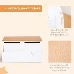 HOMCOM Wooden Kids Toy Box Children Storage Chest Organiser Book Slot Safety Hinge Playroom Furniture White - 4