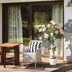 Outsunny Artificial Plants Pink Rose Floral in Pot, Fake Plants for Home Indoor Decor, 90cm - 1