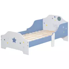 HOMCOM Toddler Bed Frame, Kids Bedroom Furniture for Boys Girls with Safe Guardrails, Low Junior Blue - 1