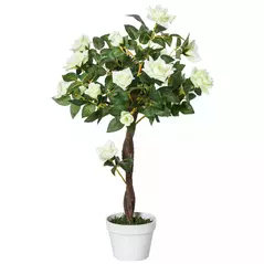 Outsunny Artificial Plants White Rose Floral in Pot, Fake Plants for Home Indoor Decor, 90cm - 2
