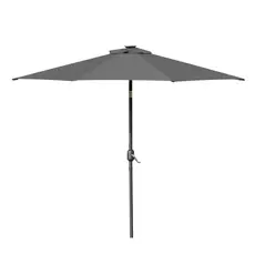 Outsunny 2.7m Patio Garden Umbrella Outdoor Parasol with Tilt Crank and 24 LEDs Lights (Grey) - 1
