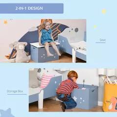 HOMCOM Kids Wooden Toy Box Children Storage Chest Organiser Side Handle Safety Hinge Play Room Furniture Blue - 6
