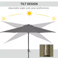 Outsunny 2.7m Patio Garden Umbrella Outdoor Parasol with Tilt Crank and 24 LEDs Lights (Grey) - 5
