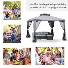 Outsunny 3 x 3 m Metal Gazebo, Garden Pavillion, Double Roof Outdoor Canopy Shelter with Mesh Sidewalls, Grey - 6