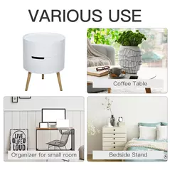 HOMCOM 3-Tier Coffee Table, Round End Table with 2 Hidden Compartments and Detachable Tray, Side Table with Storage for Living Room, White - 7