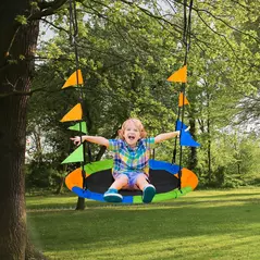 Outsunny Kid Nest Swing Seat Saucer Tree Swing 40 Inch/100cm Adjustable Rope Outdoor Indoor for Kids Over 3 Years Old Multi-Colour - 2