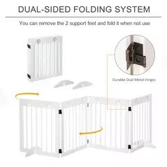 PawHut Freestanding Pet Gate 4 Panel Wooden Dog Barrier Folding Safety Fence with Support Feet up to 204cm Long 61cm Tall for Doorway Stairs White - 4