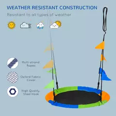 Outsunny Kid Nest Swing Seat Saucer Tree Swing 40 Inch/100cm Adjustable Rope Outdoor Indoor for Kids Over 3 Years Old Multi-Colour - 6